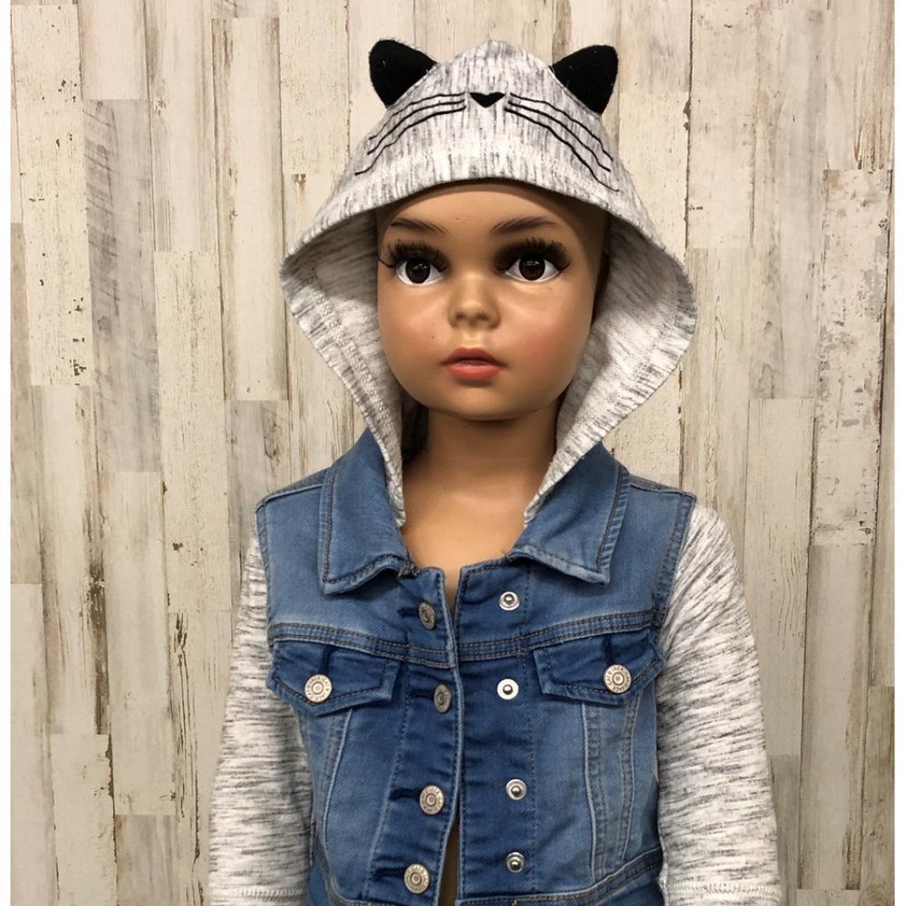 Cat & Jack Kitty Cat Hoodie Denim Jean Jacket  12M